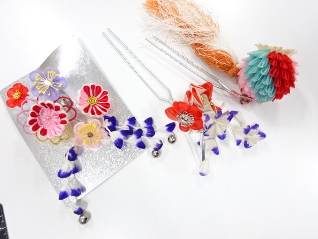 アンティーク　つまみ細工　びらびら髪飾りセット